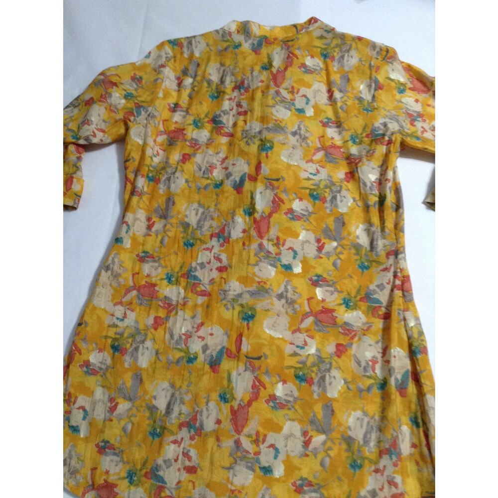 Libas Yellow Floral Tunic Top L Cotton Blend Kurti Kurta 3/4 Sleeve Indian Boho - Picture 8 of 8